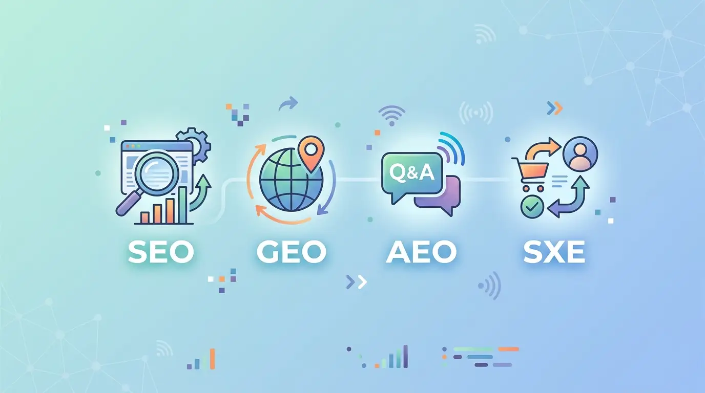 SEO GEO AEO SXO La guida semplice ai nuovi acronimi del Web Marketing SEO, GEO, AEO e SXO La guida semplice ai nuovi acronimi del Web Marketing