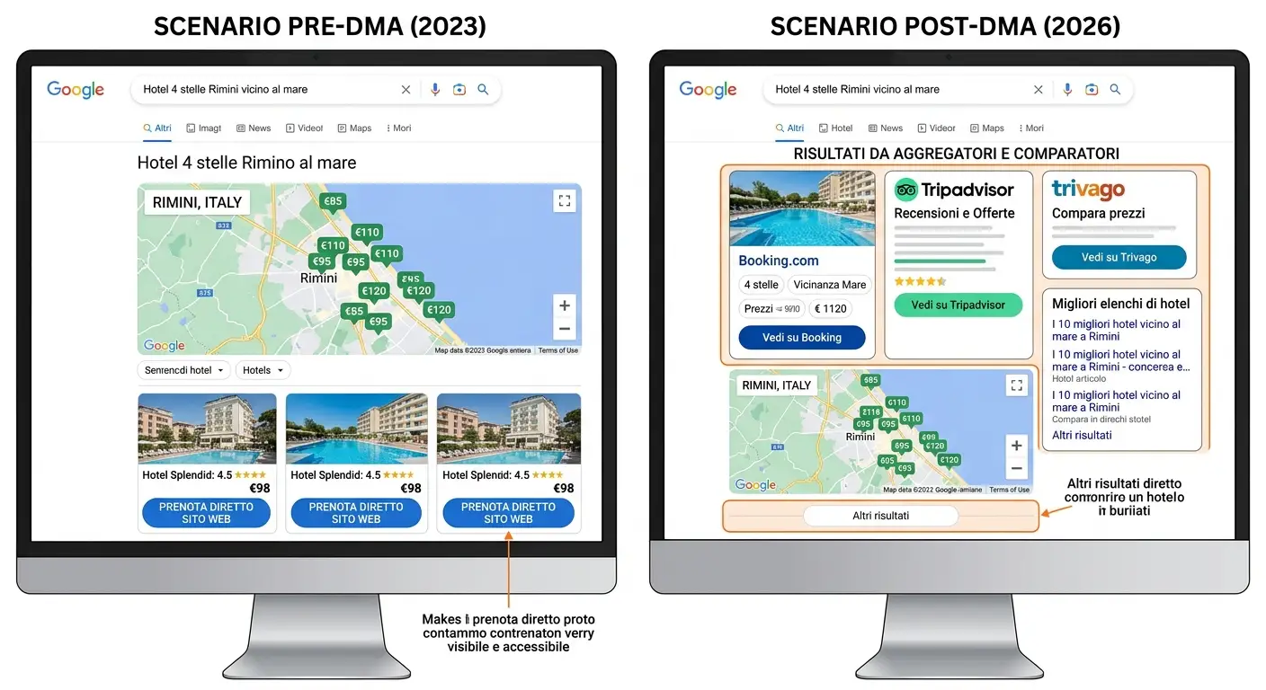 Google e Digital Markets Act (DMA)_ Cosa cambia per gli Hotel e come riprendere il controllo delle prenotazioni dirette Google e Digital Markets Act (DMA): Cosa cambia per gli Hotel e come riprendere il controllo delle prenotazioni dirette